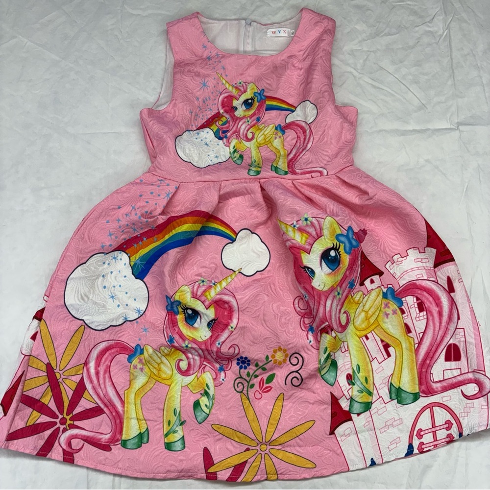 Girls Rainbow Unicorn Dress‎ Size 160/14 VGUC